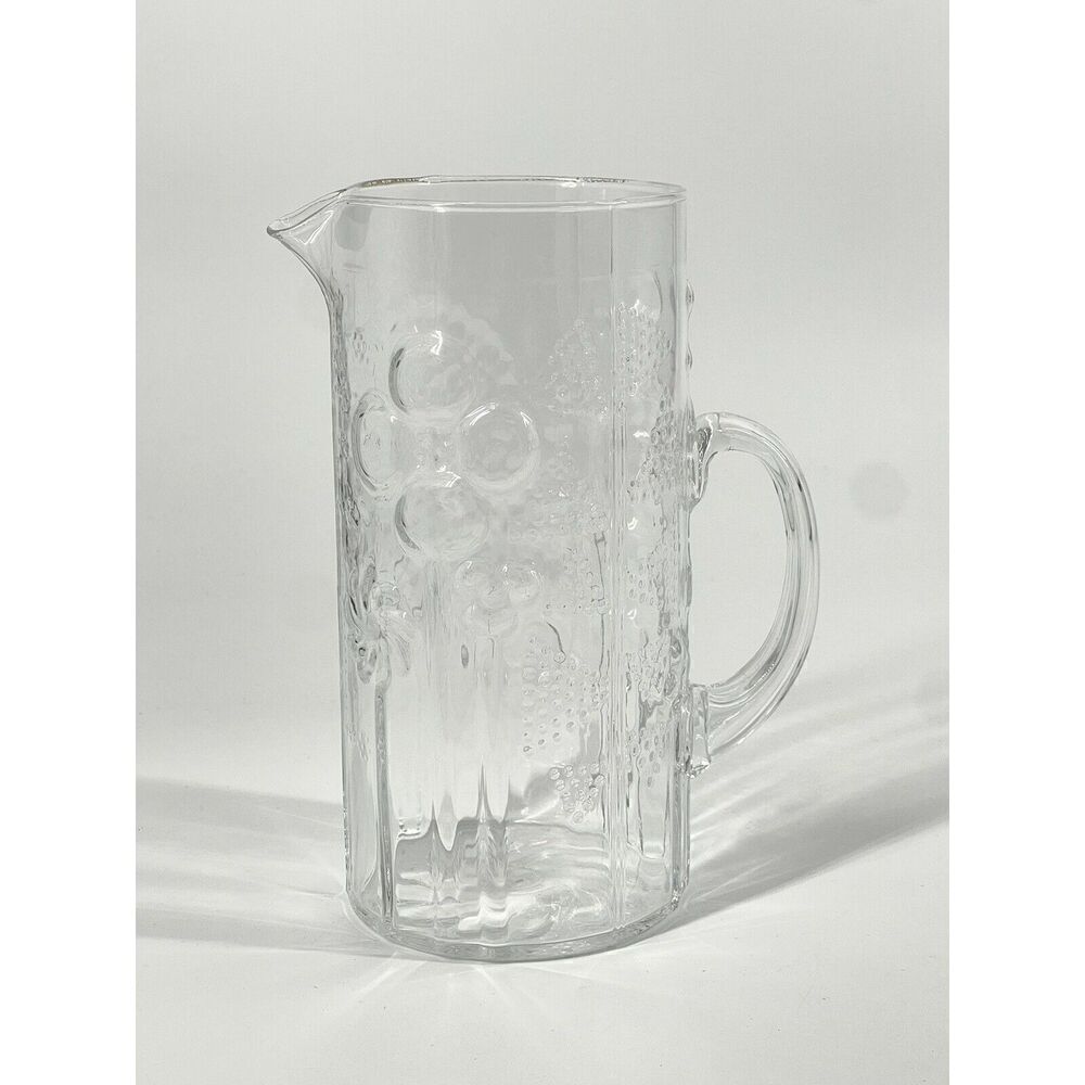 IITTALA Glass Flora Pitcher Oiva Toikka Mid-Century Modern Vintage 1960s 9.25"